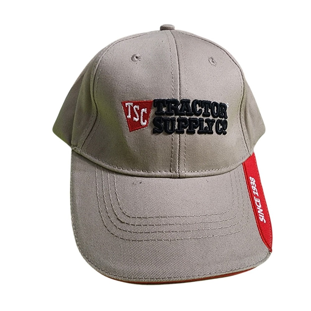 Tractor Supply Co TSC Baseball Cap Hat Khaki Tan Red Since 1938 Adjustable Strap